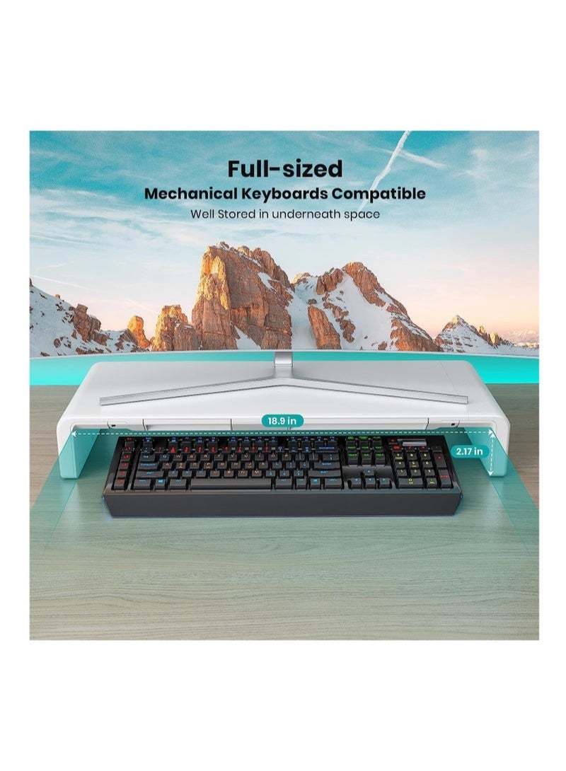 Monitor Desk Mount Stand Riser, Foldable Computer Monitor Riser,Height Adjustable Computer Stand, Desk Shelf Riser with Storage Drawer  (White) - Image 3